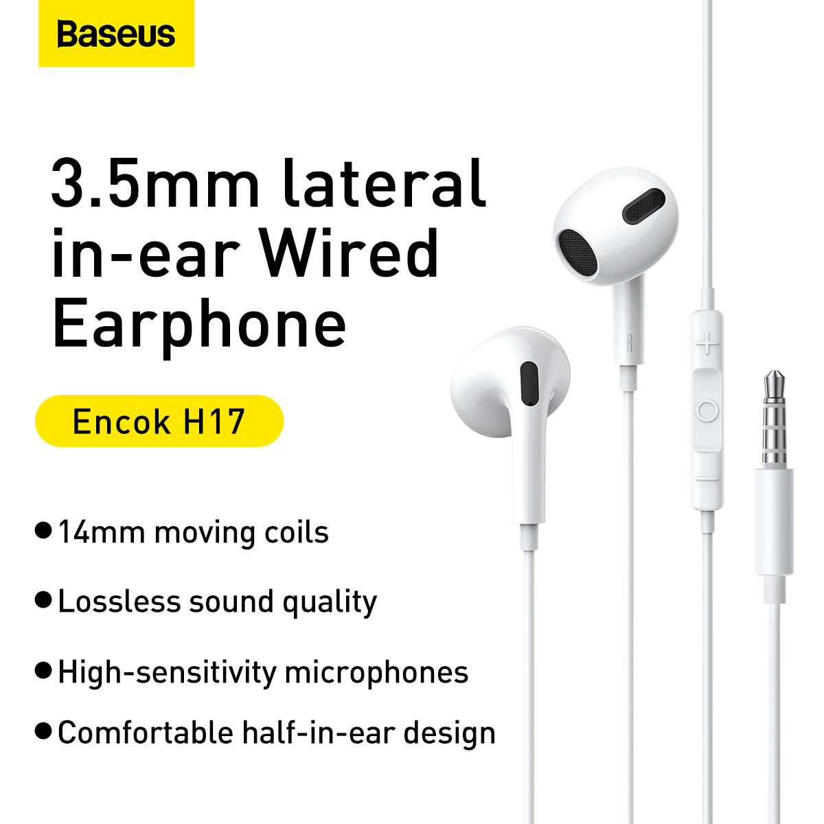 Baseus Encok H17 3.5mm lateral in-Ear Wired Earphone White