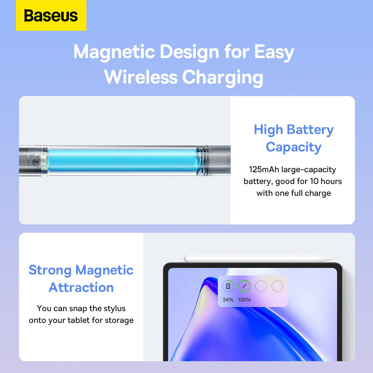 Baseus Smooth Writing 2 Series Dual Charging Stylus, White Active Version Wireless/Cabled Charging