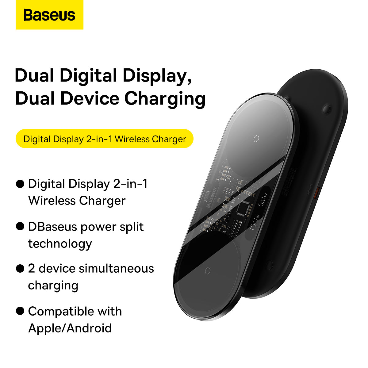 Baseus 2 in 1 Wireless Charger Digital LED Display 20W