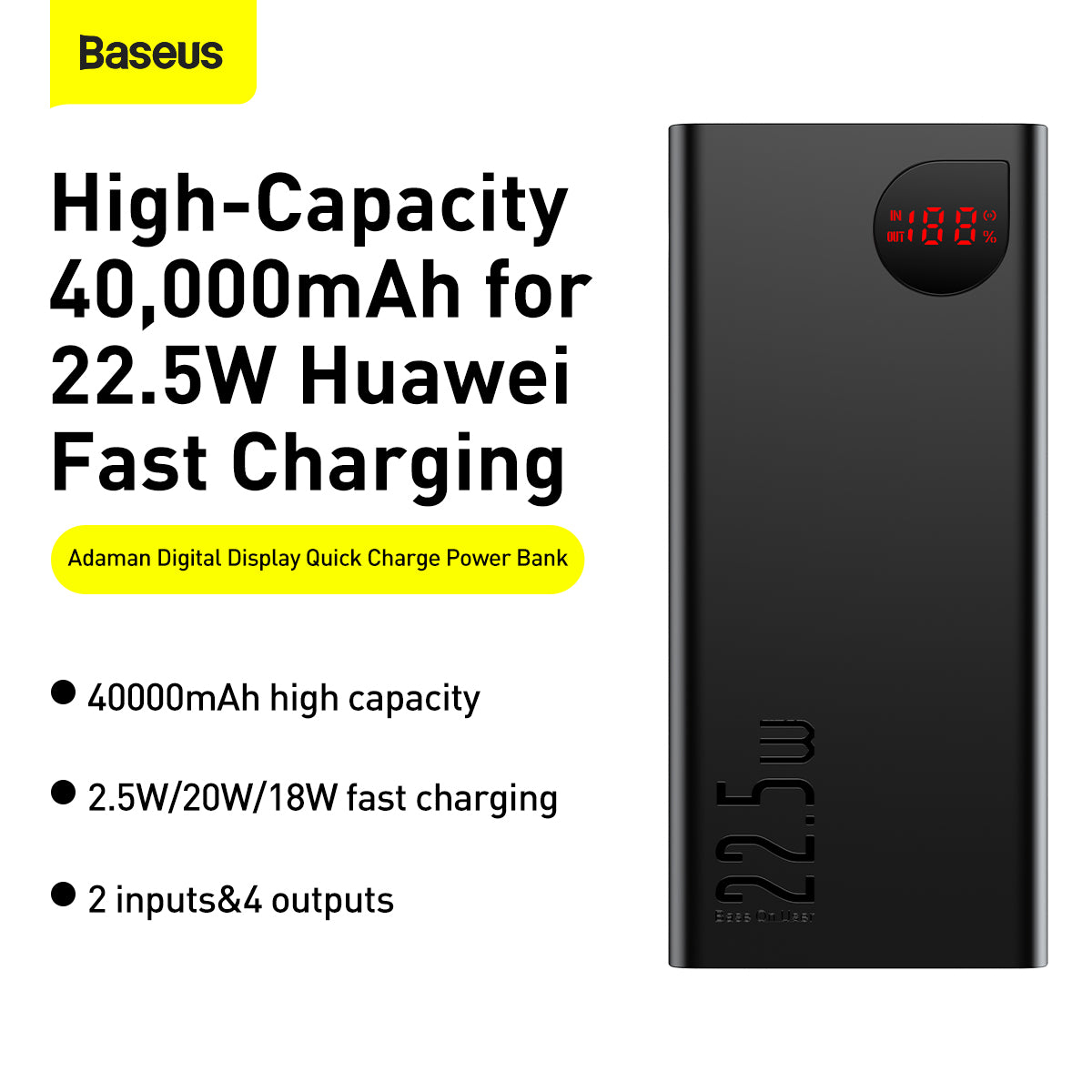 Baseus Adaman Metal Body Digital Display Quick Charge Power Bank 40000mAh 22.5W Black