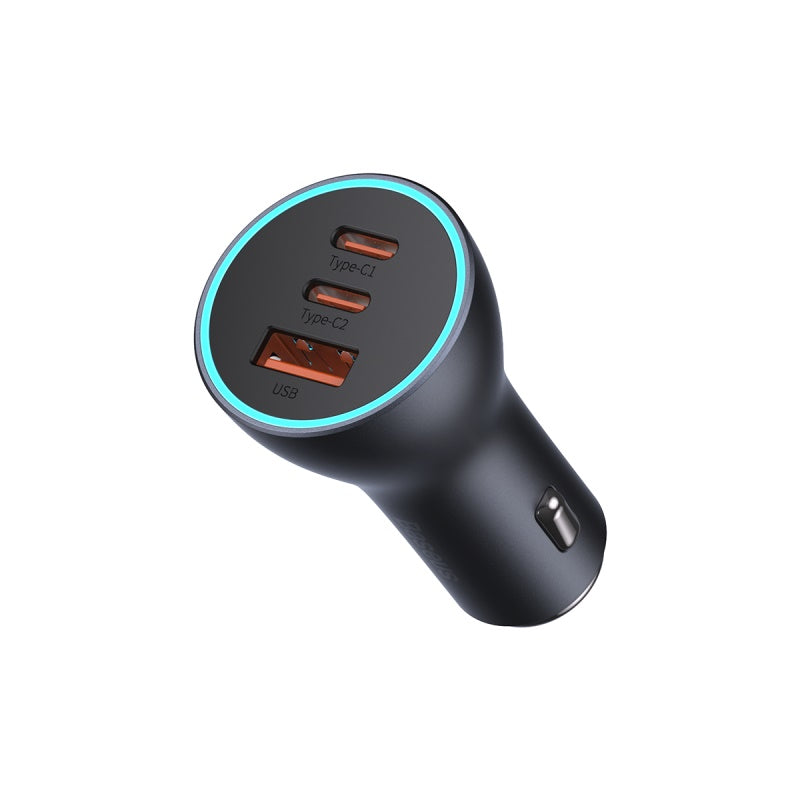 Baseus 65W Golden Contactor Pro Triple Fast Charging Car Charger USB + Dual Type C Port Dark Gray