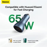 Baseus 65W Golden Contactor Pro Triple Fast Charging Car Charger USB + Dual Type C Port Dark Gray