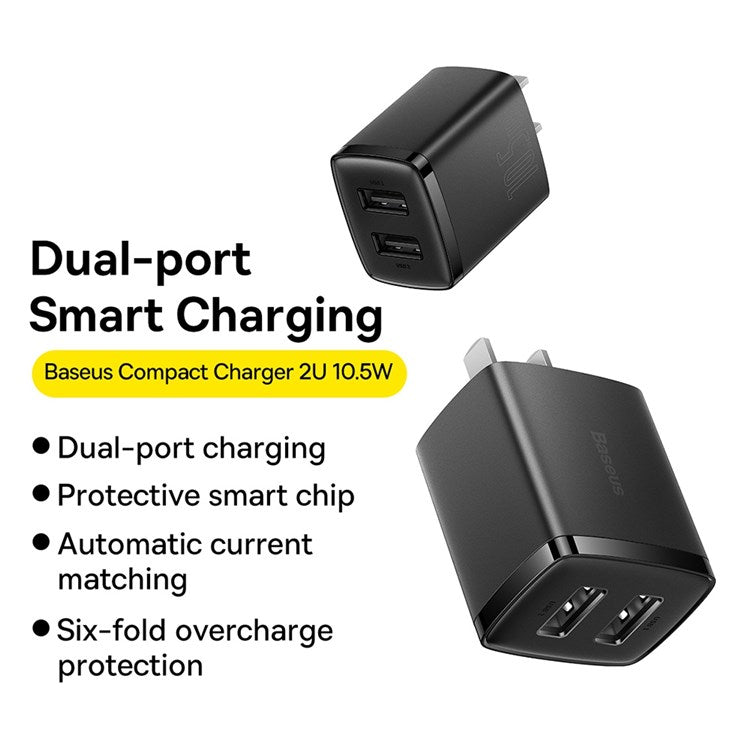 Baseus 10.5W Compact Mobile Charger Dual USB With CN PIN