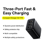 Baseus 17W Compact 3 Port USB Mobile Charger