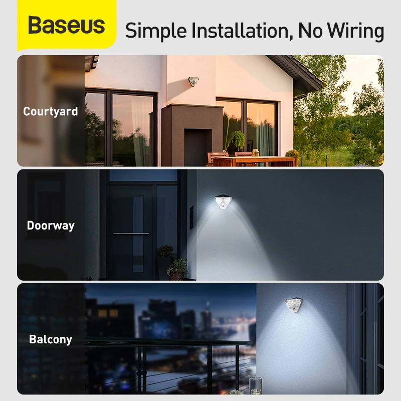 Baseus Solar Energy Human Body Induction Triangle Wall Lamp