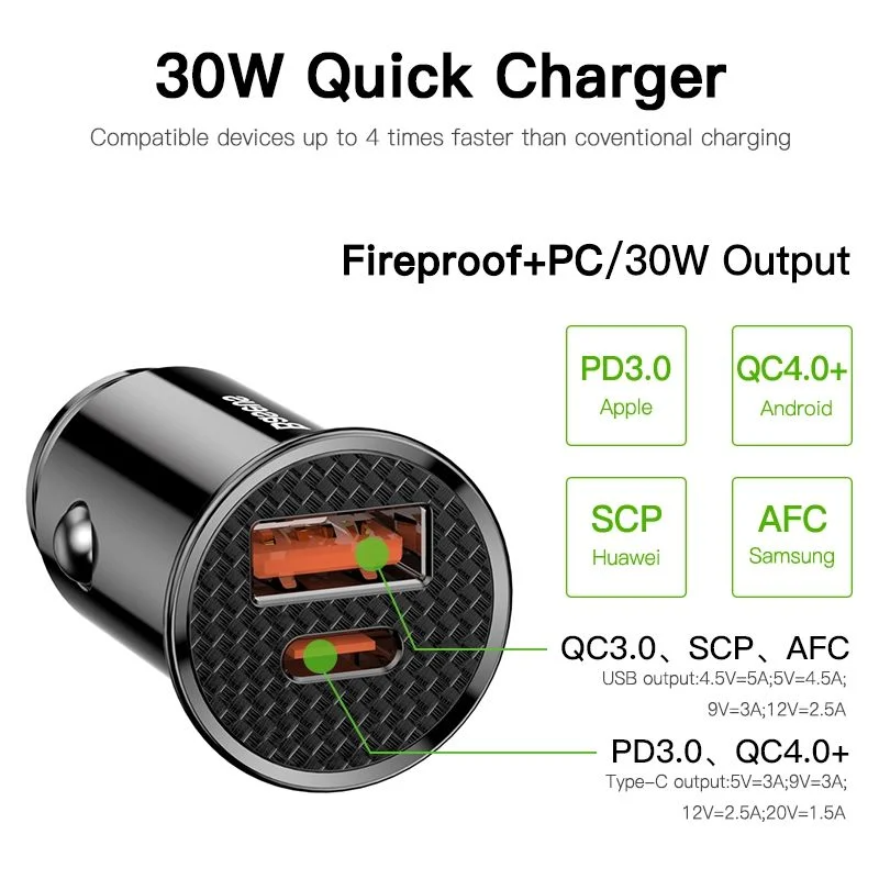 Baseus Circular Plastic A+C PPS Car Charger 30W QC 3.0 / SCP/ AFC